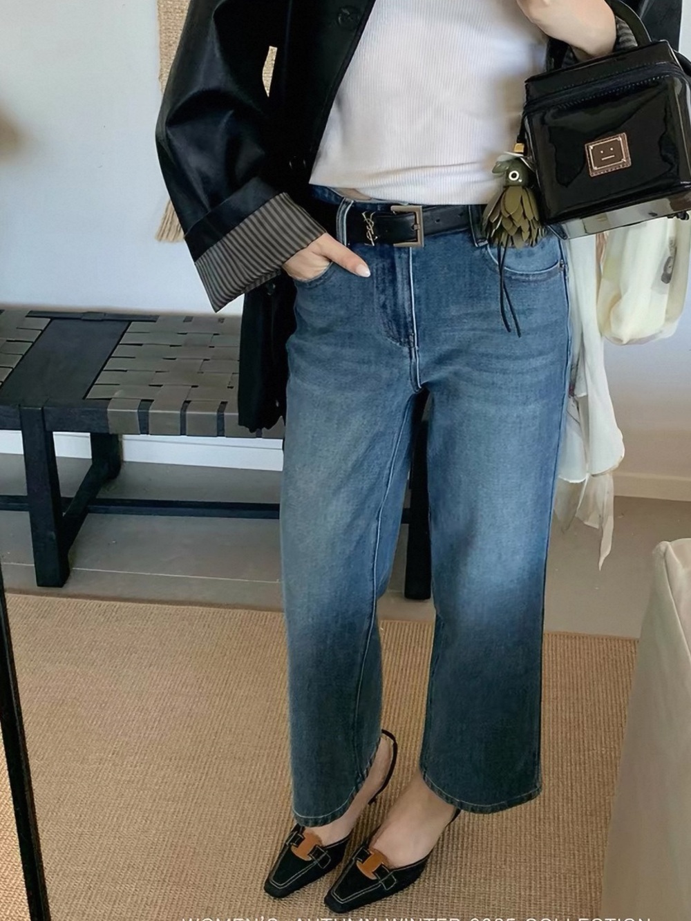 Boutique Classic Mid-Blue Straight Leg Ankle Women Jeans